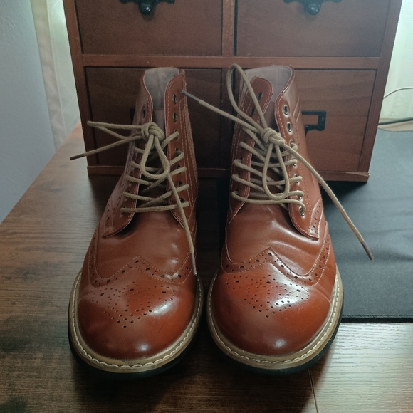 Bruno Marc Men's Brown Leather Brogue Boots_ Like New_ 8.5 - Picture 9 of 14